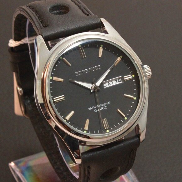 Men's Contemporary Sport Watch Silver Case Black Rally Strap 40mm - Picture 1 of 14